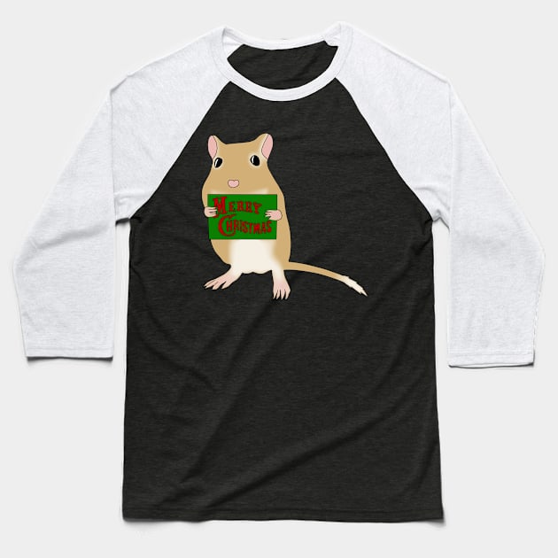 Cute golden gerbil says merry Christmas Baseball T-Shirt by Becky-Marie